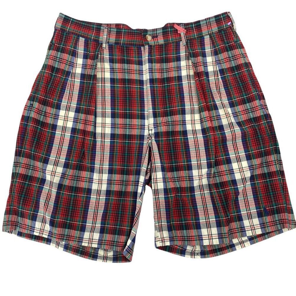 Polo Ralph Lauren Shorts Multicolor Plaid Red Flat Front Pocket Cotton 36